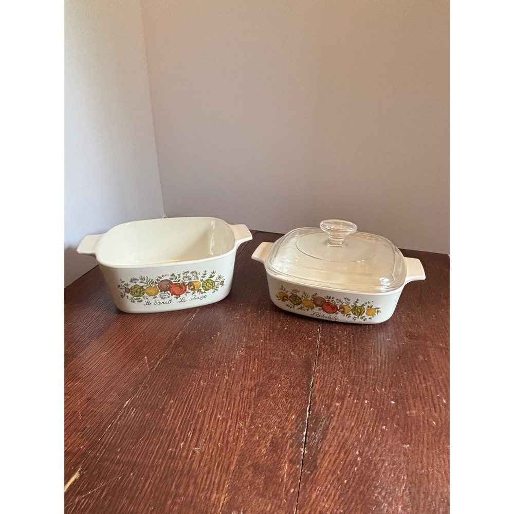 Corning Ware Spice O Life Casserole Set 2 Dishes 1 Pyrex Lid A-7-C Vintage